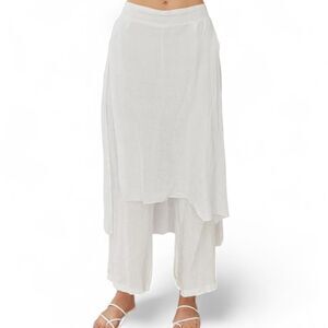 Milio Milano White Linen Wide Leg Layered Tunic Skirt Pants Elastic Italy Sz S